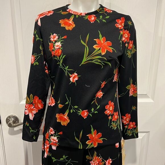 Vintage 60s Bravo knits floral long sleeve midi skirt set size 14 NWT - Picture 3 of 11